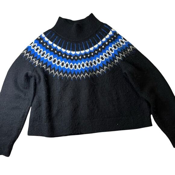 GAP Fair Isle Funnel neck Black and Blue Sweater Size XL - Picture 12 of 13